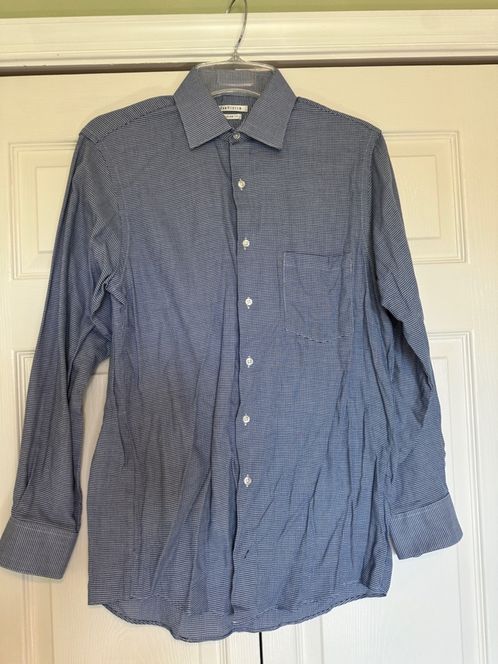 Van Heusen Navy Micro-Check Long Sleeve Dress Shirt